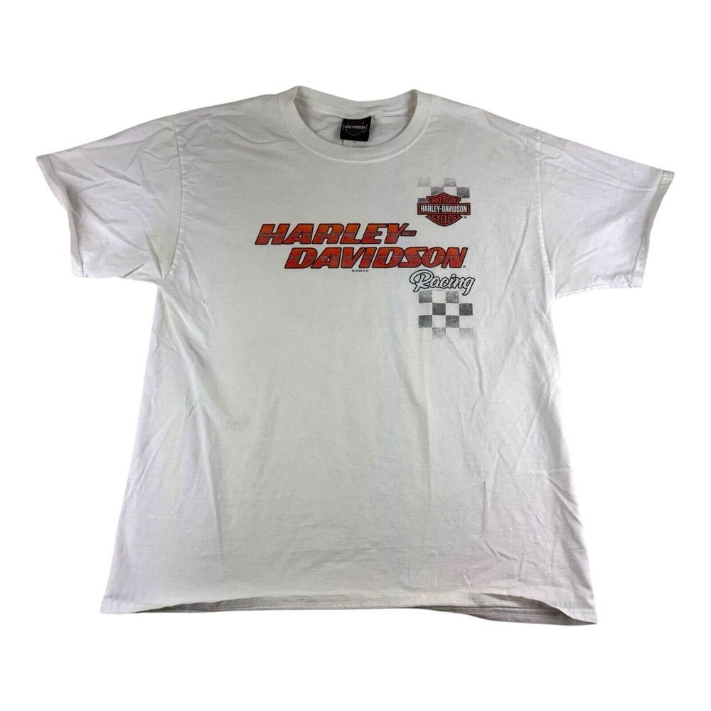 Harley Davidson Racing Men's White T-shirt Size Large Great Neck New York White